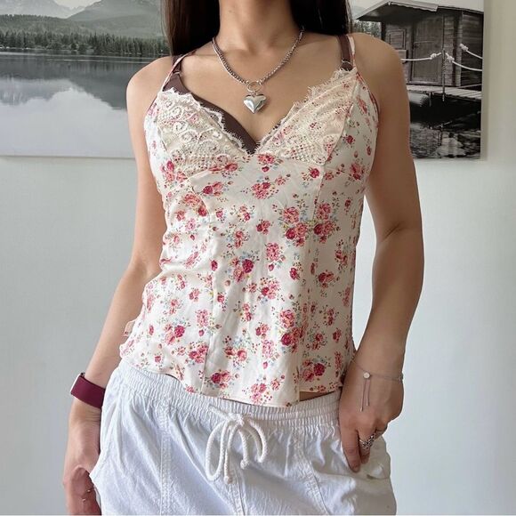 y2k 2000s floral lace trim coquette dainty cami by guess - Picture 1 of 5